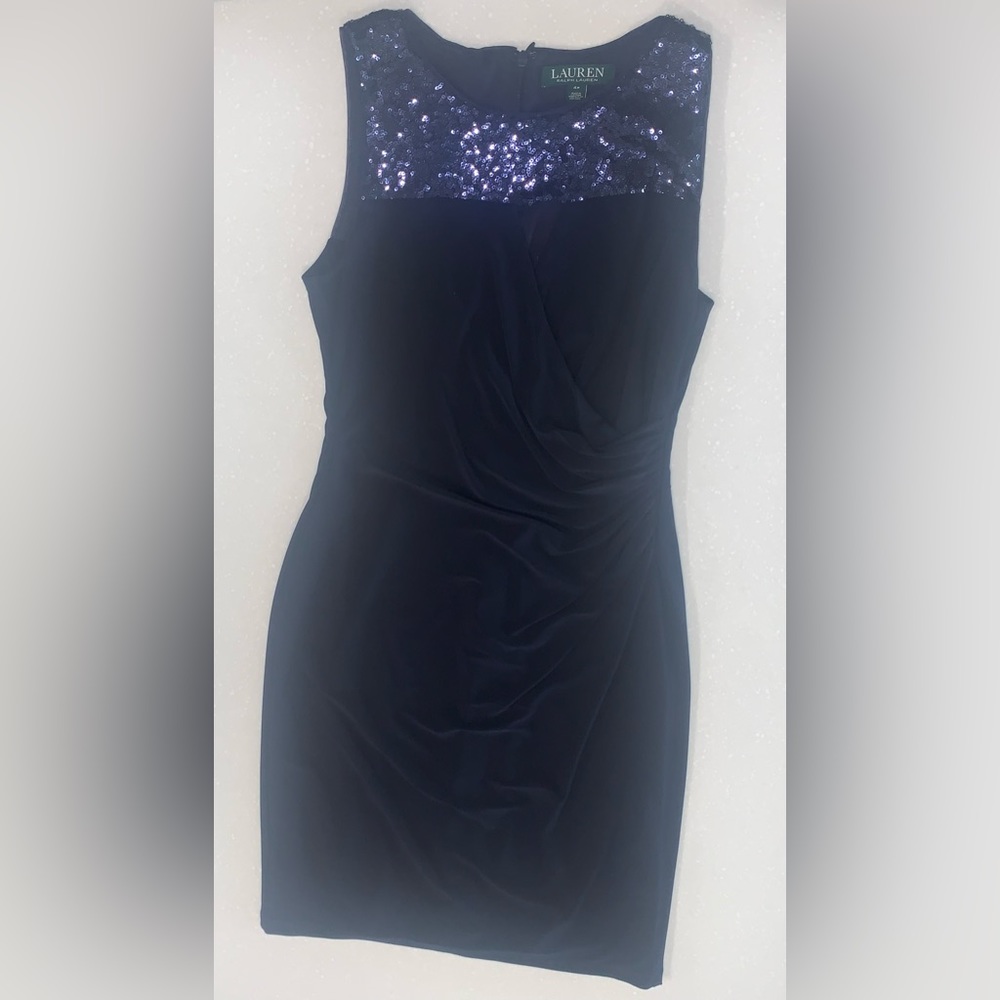 LAUREN RALPH LAUREN Women’s Navy SequinTrim Keyhole Dress- 4P